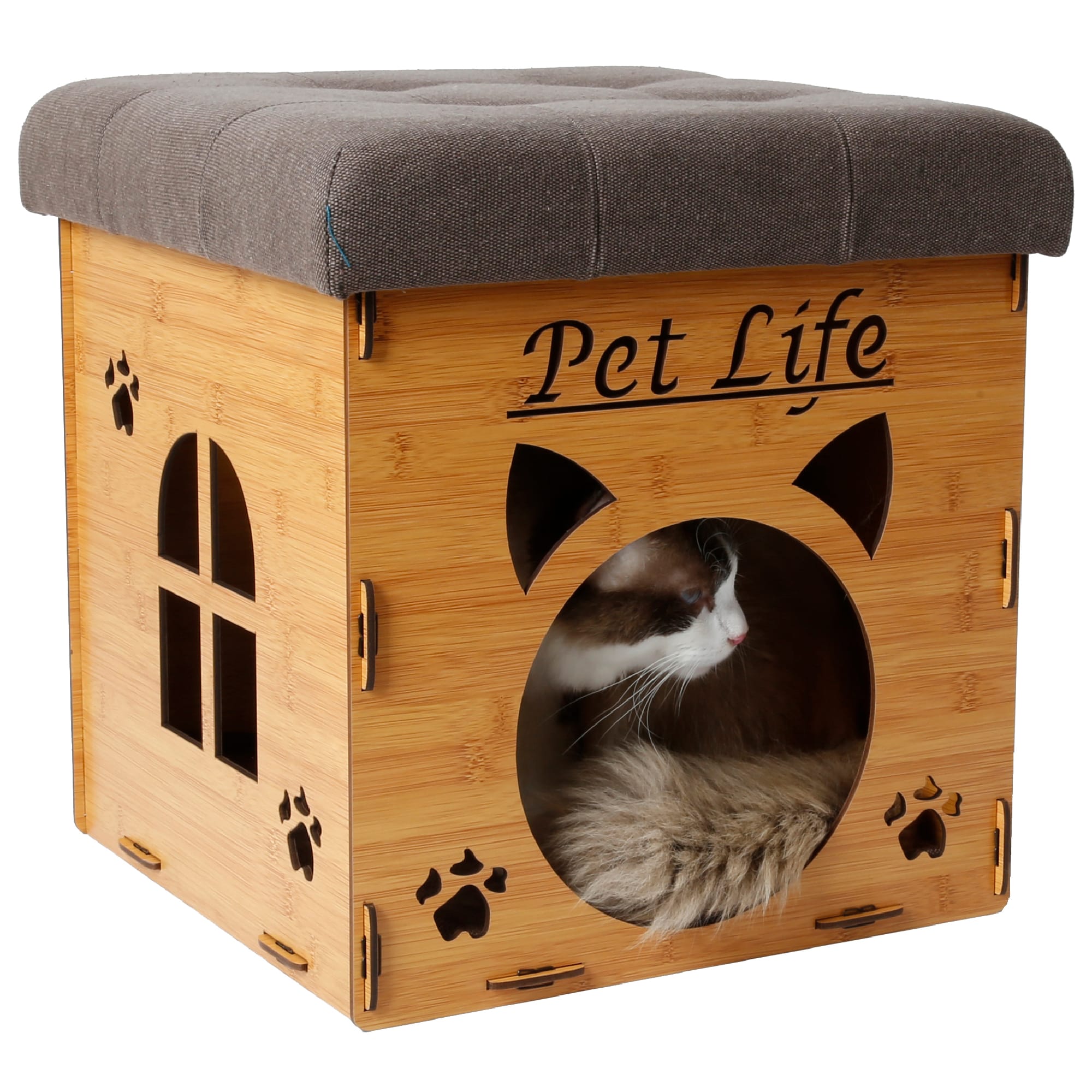 Photos - Cat Bed / House Pet Life Beige Foldaway Collapsible Designer Cat House Furniture 
