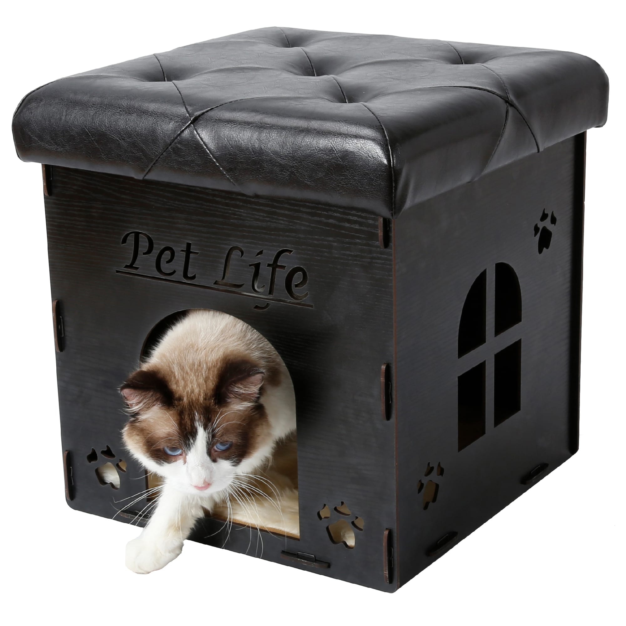 Photos - Bed & Furniture Pet Life Black Foldaway Collapsible Designer Cat House Furniture 
