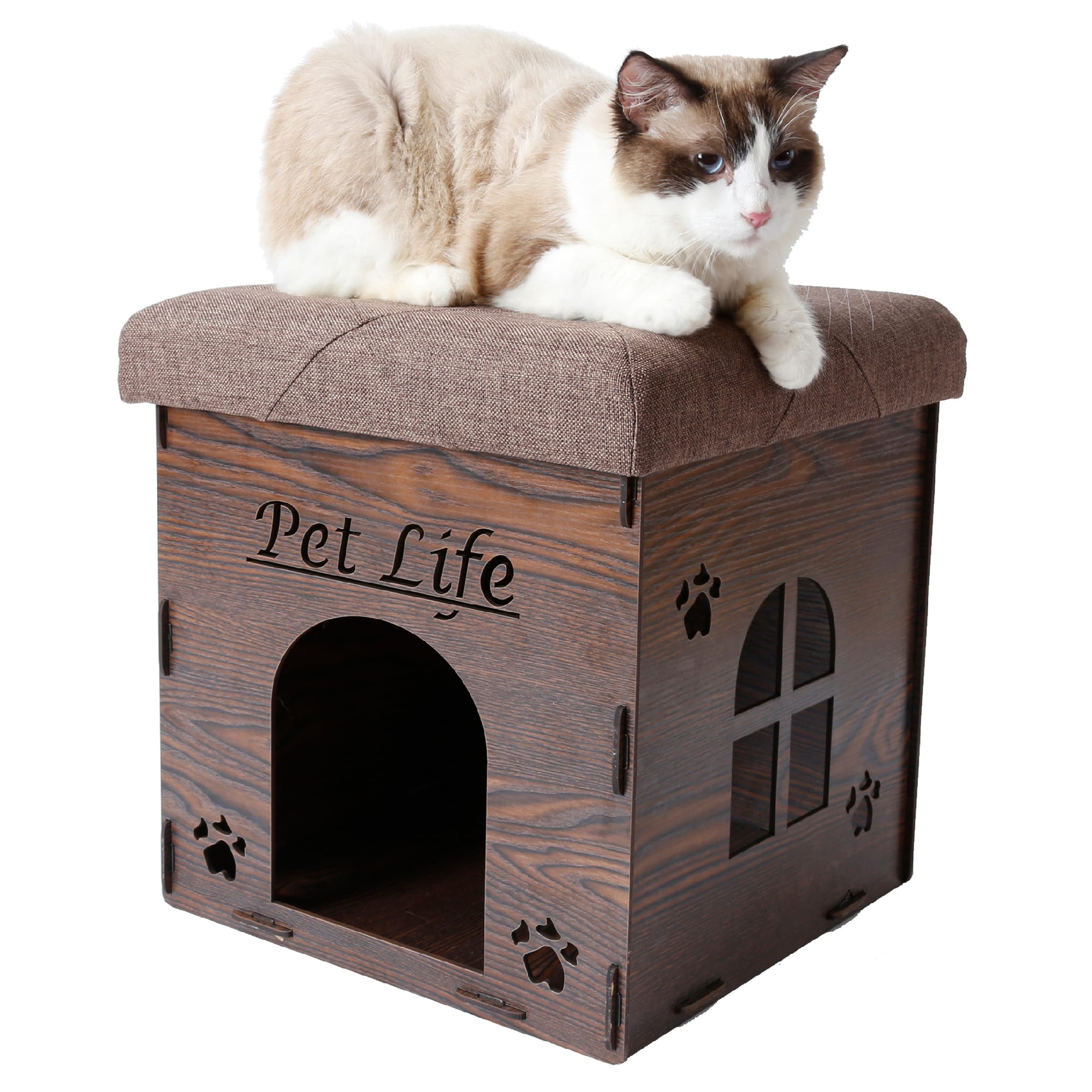 Photos - Bed & Furniture Pet Life Brown Foldaway Collapsible Designer Cat House Furniture 