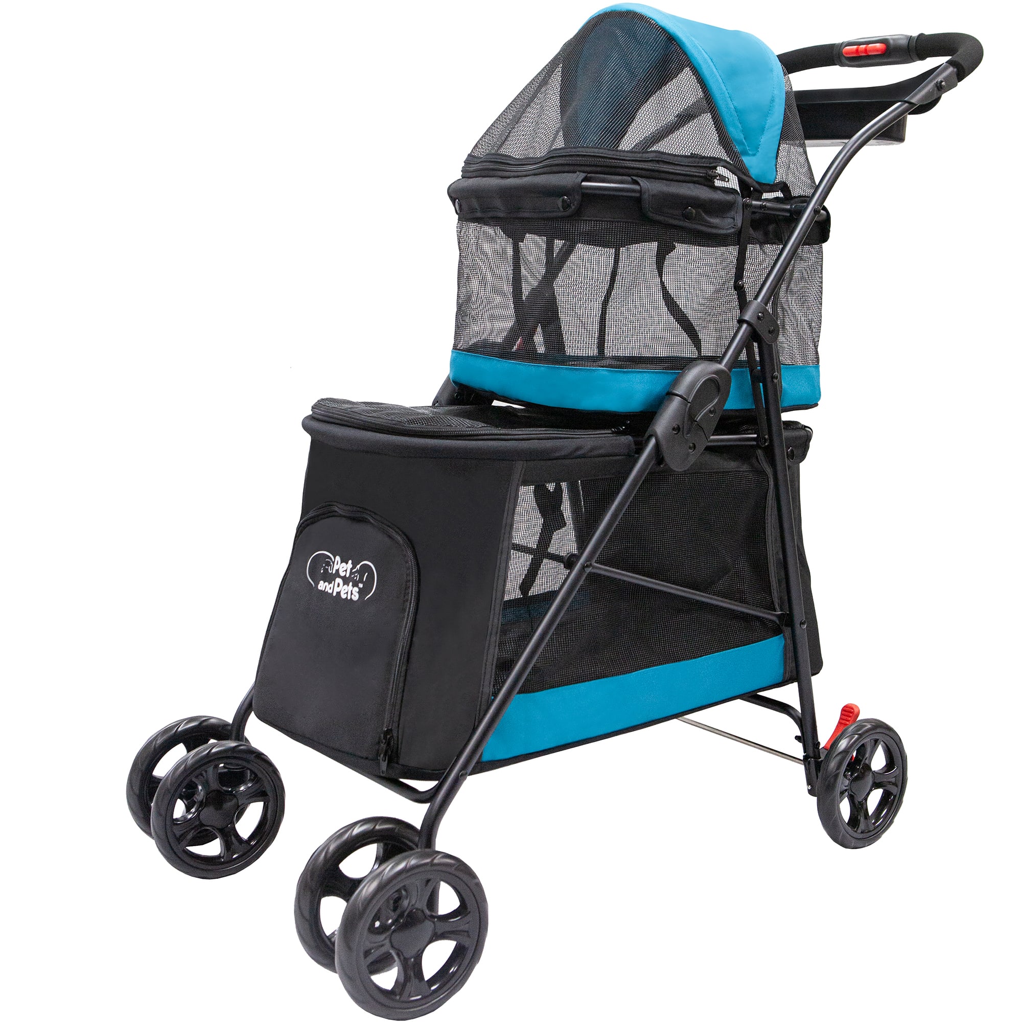 UPC 850004227558 product image for Petique Turquoise Double Decker Pet Stroller, 11.53 LBS, Black / Teal | upcitemdb.com