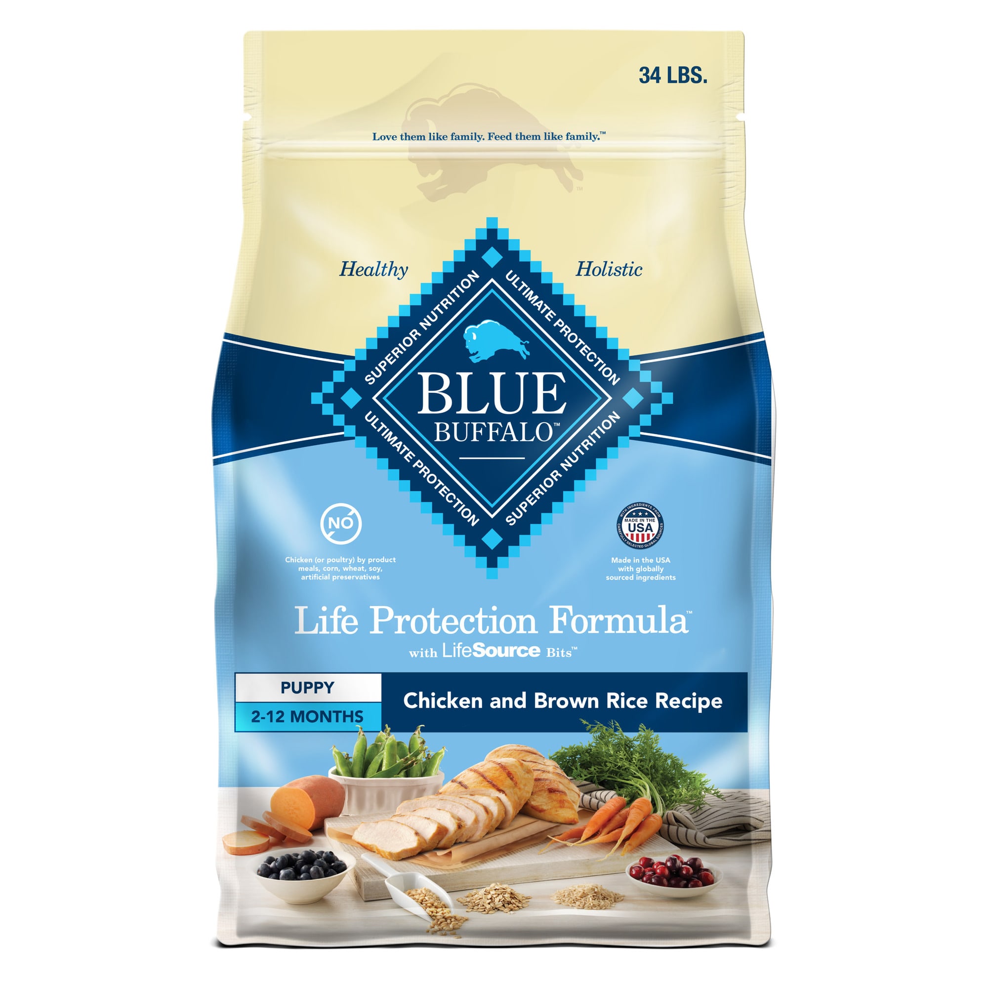 Blue Buffalo Life Protection Formula Puppy Dry Dog Food  Chicken & Brown Rice  34 lbs.
