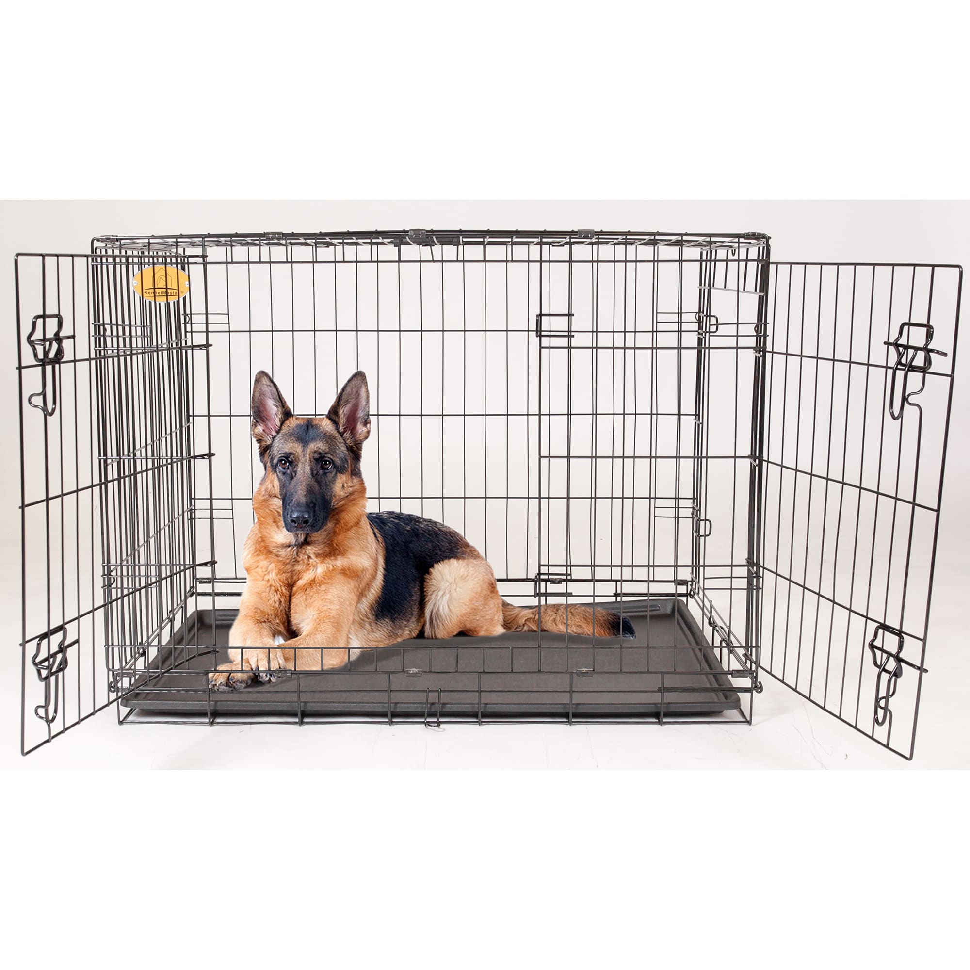 KennelMaster Black Folding Dog Crate with 2 Doors, 48"" L X 30"" W X 33"" H, X-Large, Black -  FKC483033