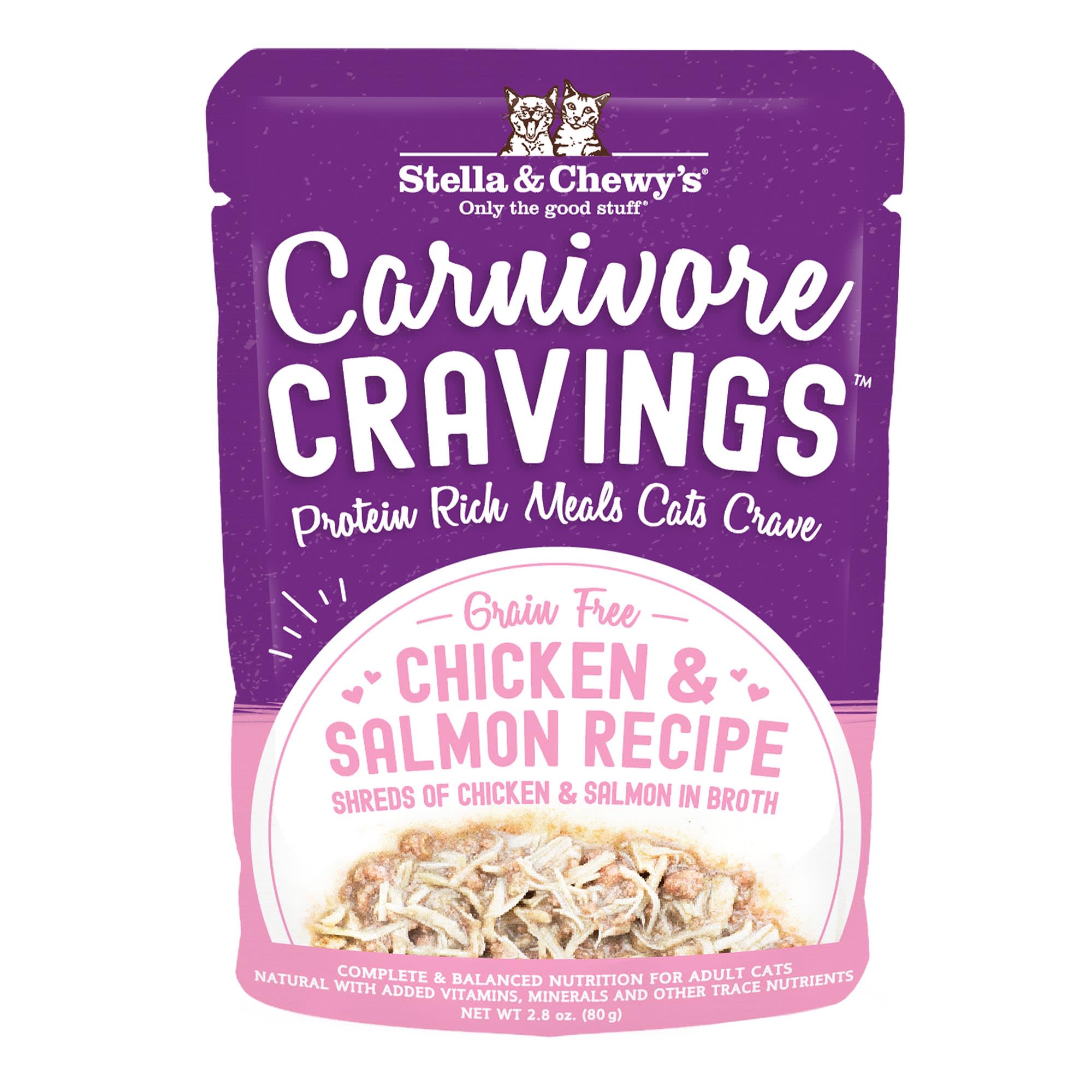 Stella & Chewy's Carnivore Cravings Protein Rich Meal or Topper Chicken & Salmon Recipe Wet Cat Food, 2.8 oz., Case of 24, 24 X 2.8 OZ(( BBE/06/16/2025)) 