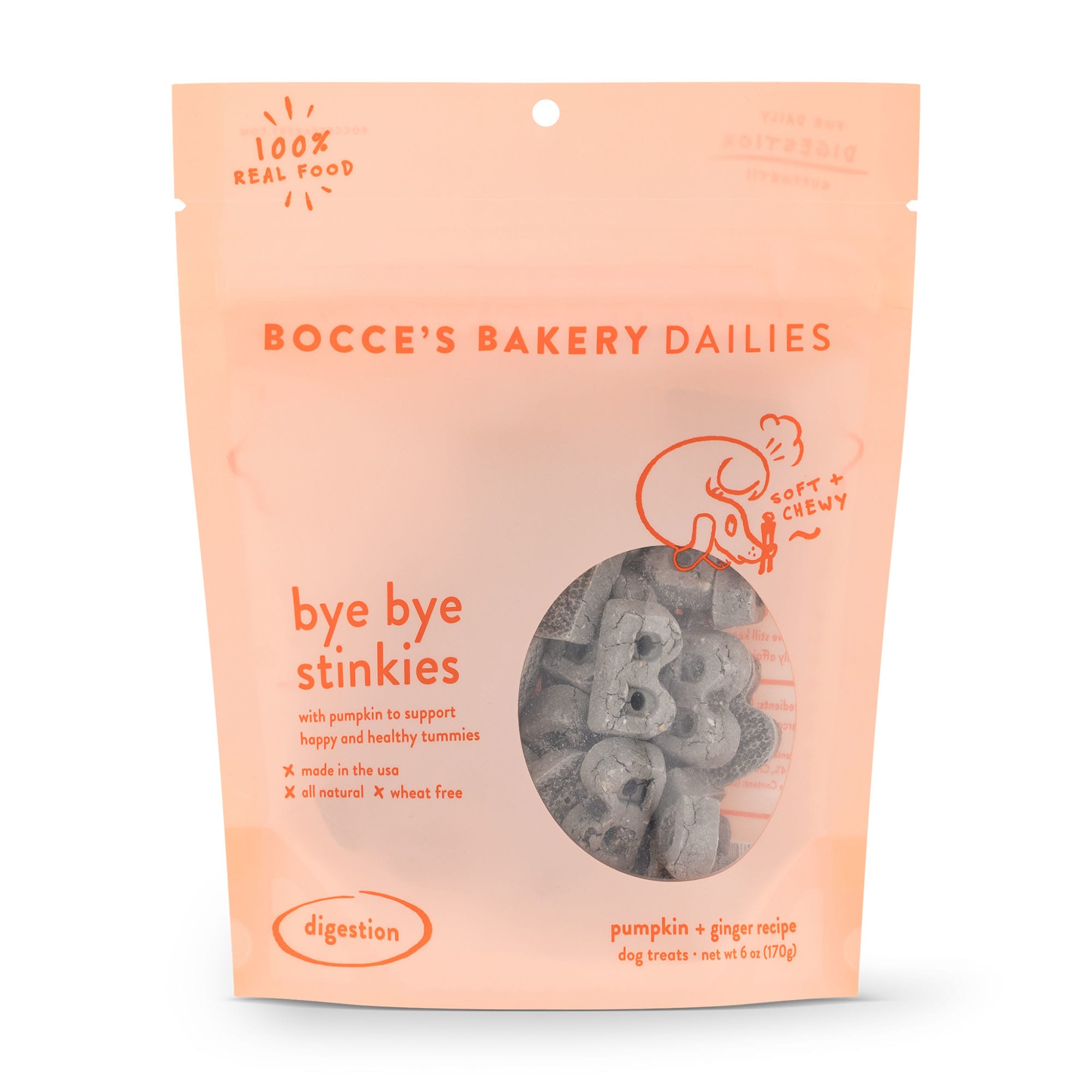 Image of Bocce's Bakery Bye Bye Stinkies Soft & Chew Pumpkin Dog Treats - 6oz