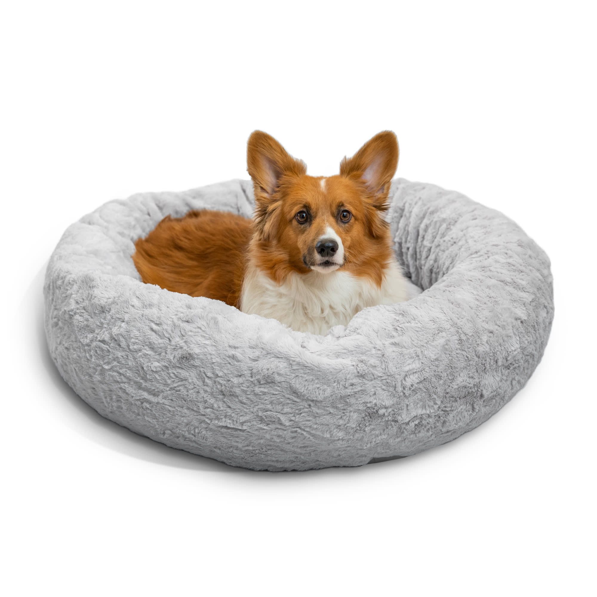 Best Friends by Sheri The Original Calming Donut Cat and Dog Bed in Lux Fur Gray, 30" L X 30" W X 8" H, Medium, Gray