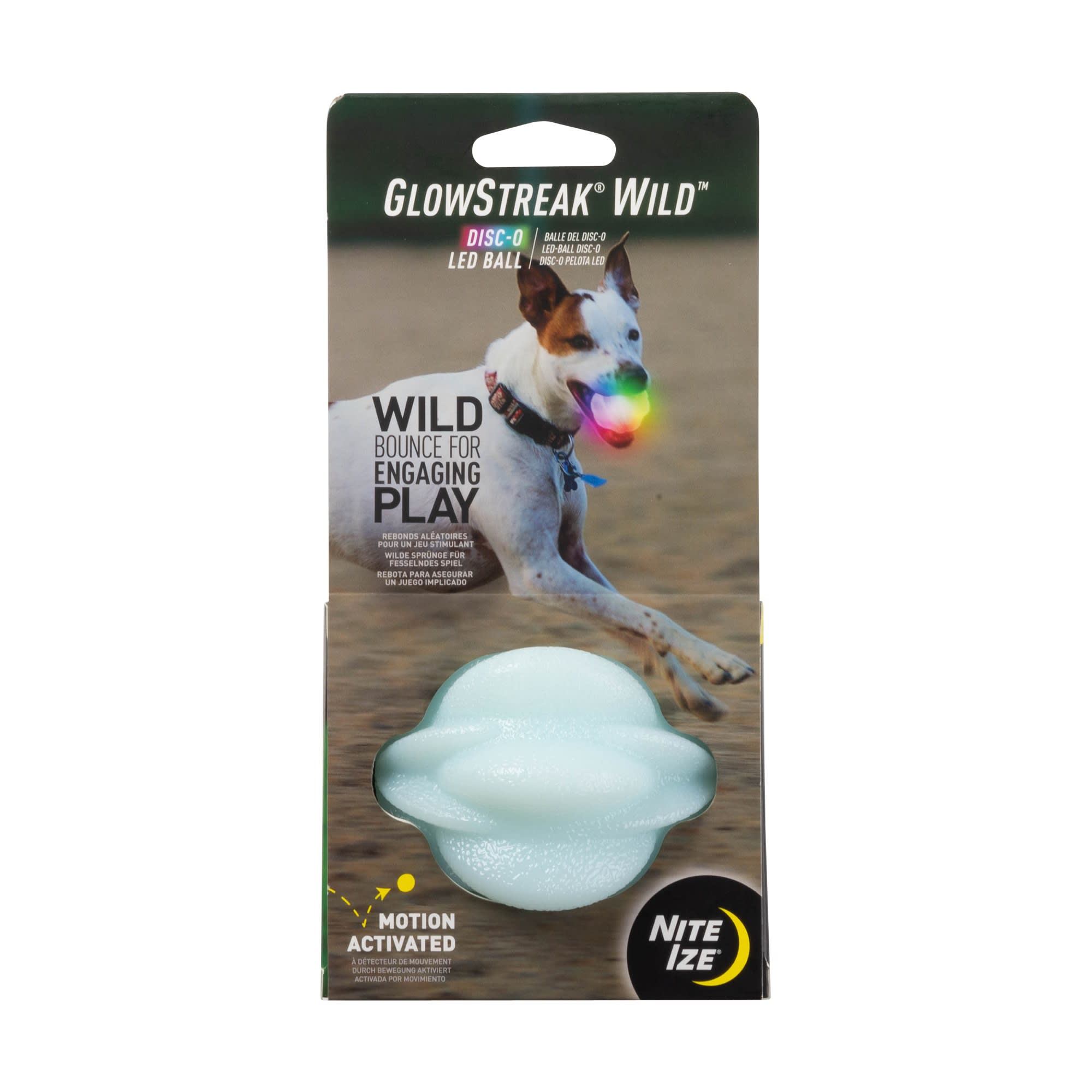 Nite Ize GlowStreak Wild LED Ball  Bouncy Motion Activated Light Up Dog Ball for High Energy Dogs  Disc-O
