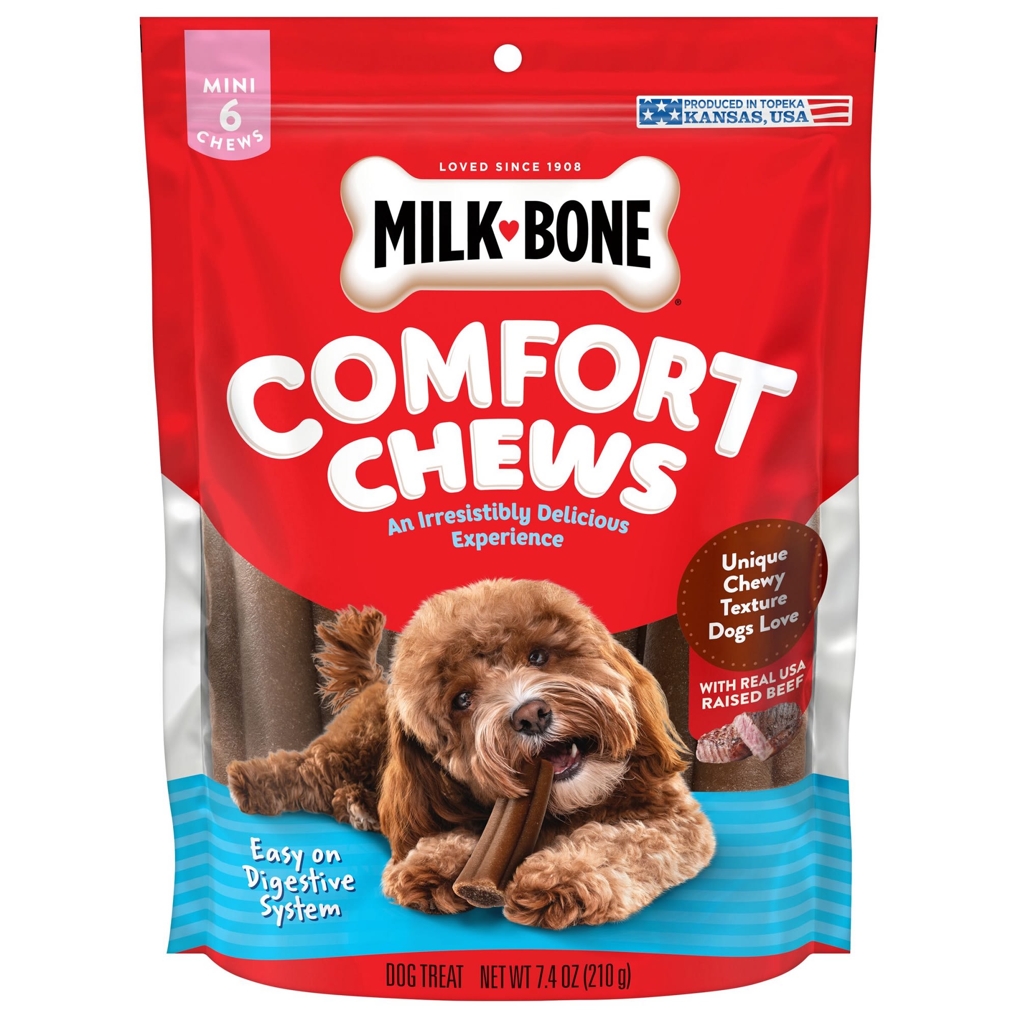 Milk-Bone Mini Comfort Chews with Unique Chewy Texture and Real Beef Dog Treats, 7.4 oz.