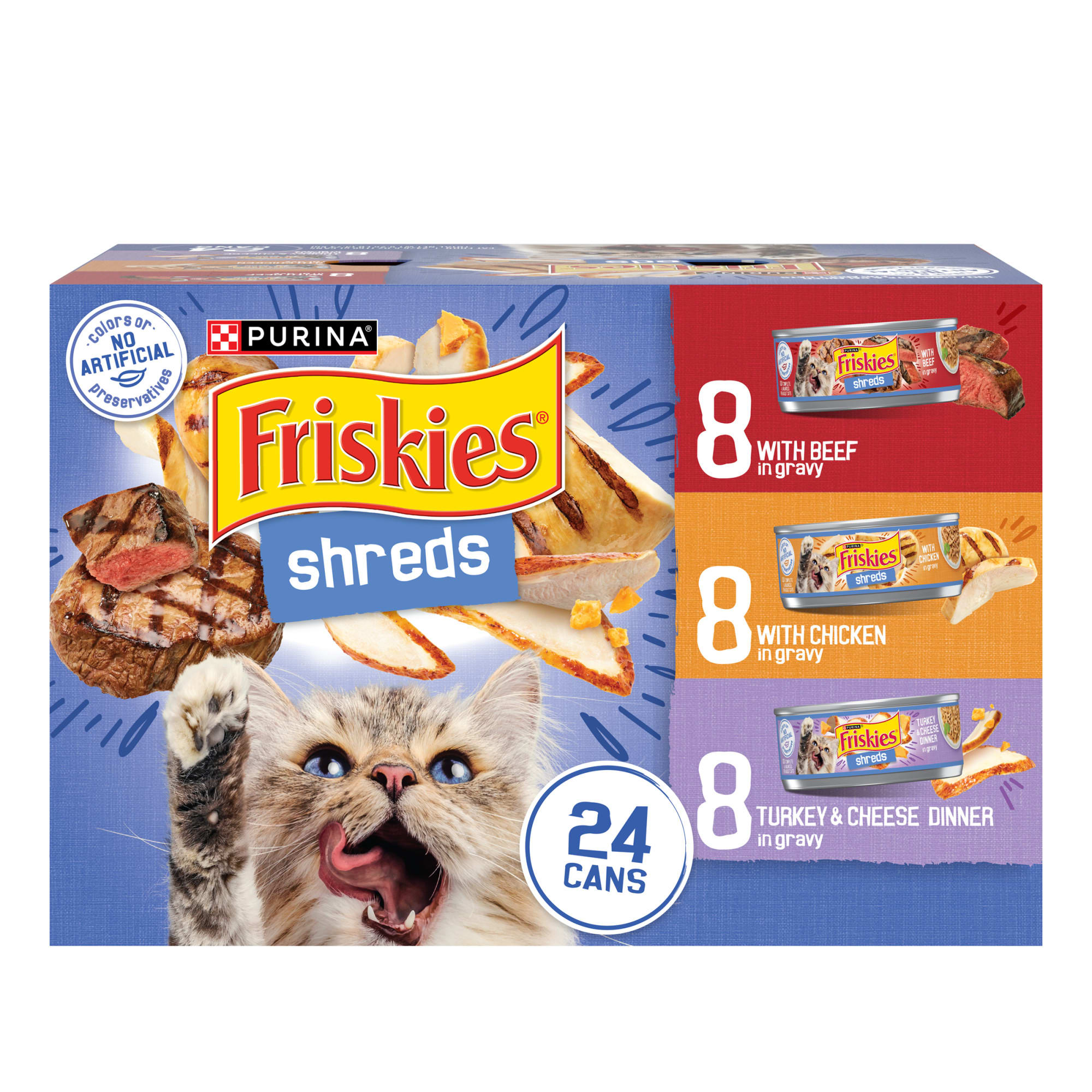 Friskies Shreds Wet Cat Food Variety Pack, 5.5 oz., Count of 24