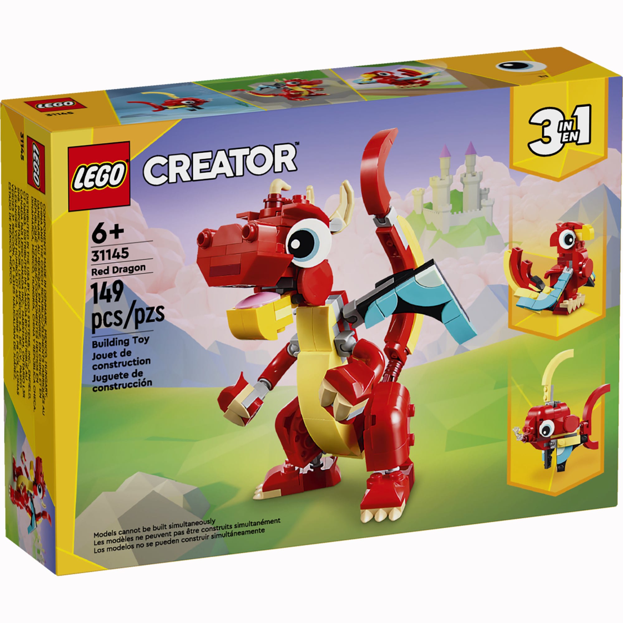 LEGO - Creator 3 in 1 Red Dragon 3 in 1 Animal Toy Set 31145