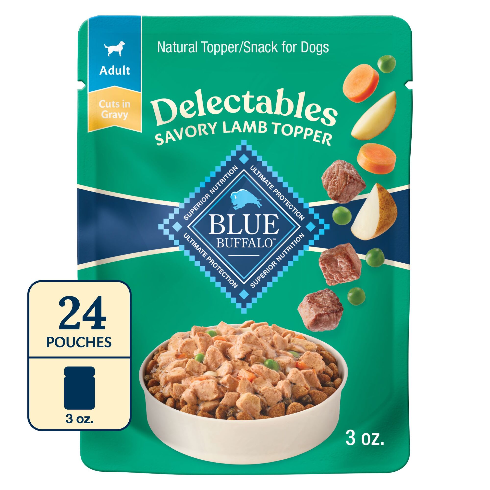 Blue Buffalo Blue Delectables Natural Topper Lamb Dinner Wet Dog Food, 3 oz.