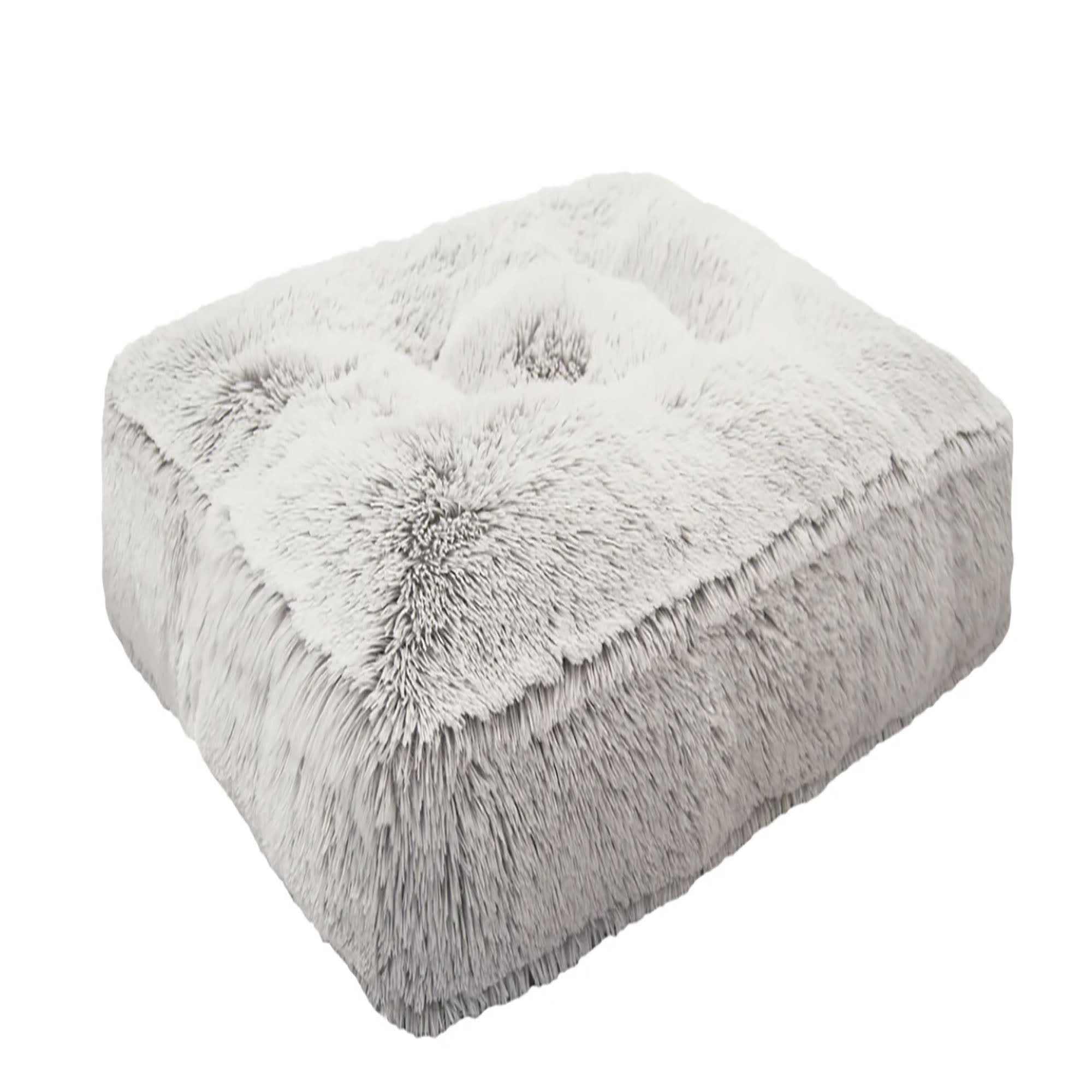 Bessie and Barnie Ultra Plush Luxury Faux Fur Shag Durable Sicilian Rectangle Pet Bed, 46"" L X 35"" W X 6"" H, Frosted Snow, Large, White -  RECT-FDSW-LG