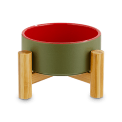Reddy Olive Ceramic & Bamboo Elevated Pet Bowl