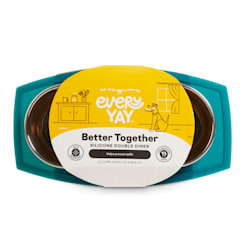 EveryYay Better Together Teal Silicone Double Diner with Stainless-Steel Bowls for Dogs