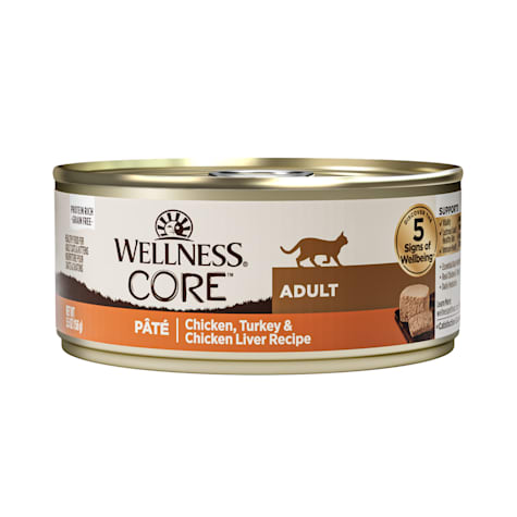 Wellness CORE Chicken, Turkey & Chicken Liver Natural, Protein-Rich, Grain Free Pate Adult Wet Cat Food
