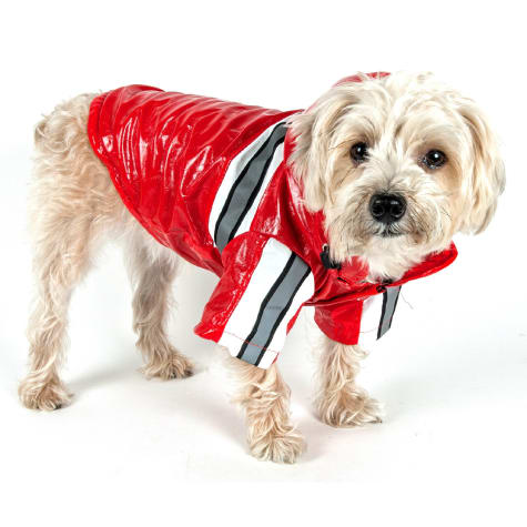 Pet Life Reflecta-Glow Reflective Waterproof Adjustable Pvc Pet Raincoat in Red