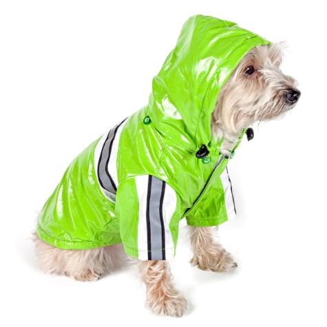 Pet Life Green Reflecta-Glow Reflective Waterproof Adjustable Pvc Pet Raincoat