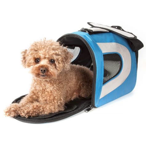 Pet Life Folding Zippered Sporty Mesh Pet Carrier in Blue & Gray