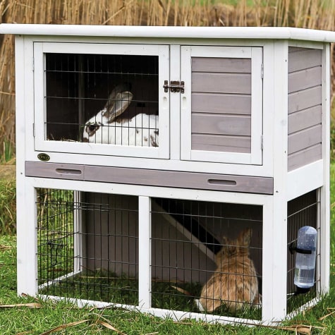 TRIXIE Natura Animal Hutch with Enclosure in Gray & White