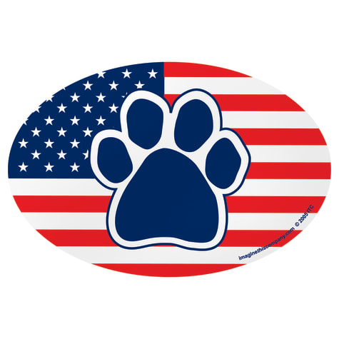 Imagine This American Flag Paw Oval Car Magnet