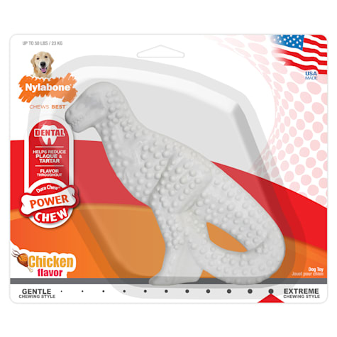 Nylabone Power Chew Dental Dinosaur Dog Toy Chicken White Large/Giant - Up to 50 lbs.