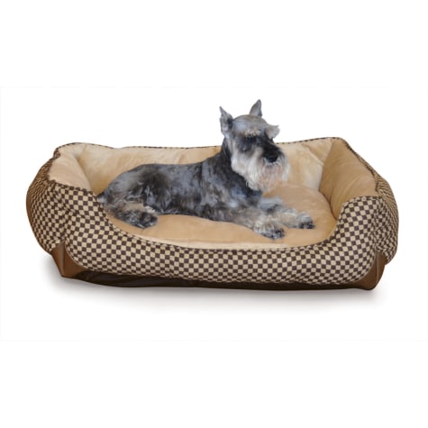K&H Self-Warming Lounge Sleeper Dog Bed in Brown Squares