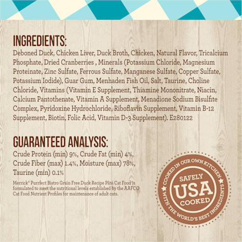 Merrick Purrfect Bistro Grain Free Duck Recipe Pate Wet Cat Food