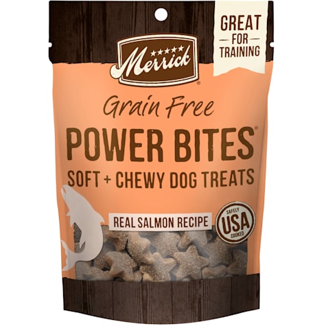 Merrick Power Bites Grain Free Snack with Real Salmon Recipe Natural Soft and Chewy Real Meat Dog Treats