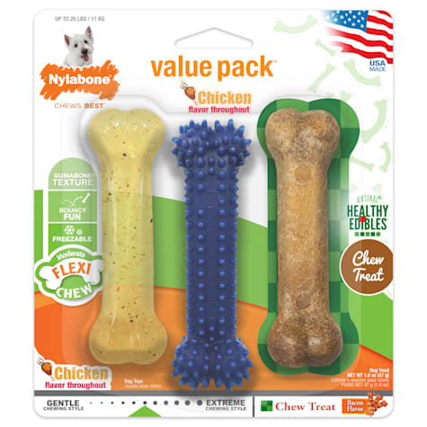 Nylabone Flexi Chew Chicken & Bacon Dog Chew Toy Value Pack