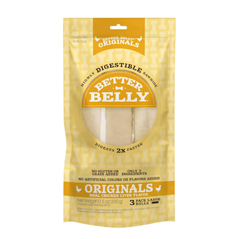 Better Belly Originals Natural Chicken Liver Flavor Highly Digestible Rawhide Large Rolls for Dogs
