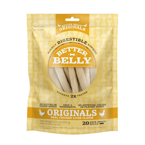 Better Belly Originals Natural Chicken Liver Flavor Highly Digestible Rawhide Small Rolls for Dogs