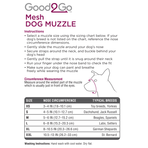 dog muzzle size chart