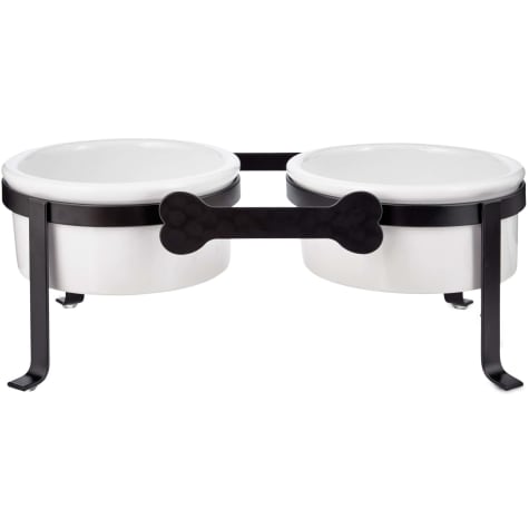 EveryYay Dining In Iron Double Diner with Ceramic Dog Bowls
