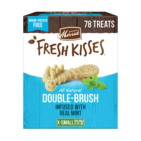 Merrick Fresh Kisses Natural Dental Chews Toothbrush Treat Shape Infused with Real Mint for Tiny Dogs 5-15 lbs.