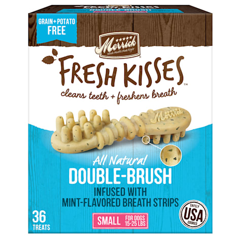 Merrick Fresh Kisses Natural Dental Chews, Toothbrush Treat Shape Infused With Real Mint for Small Dogs 15-25 lbs.