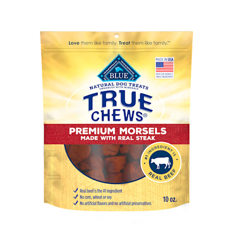 Blue Buffalo True Chews Made in the USA with Natural Ingredients, Steak Premium Morsels Dog Treats