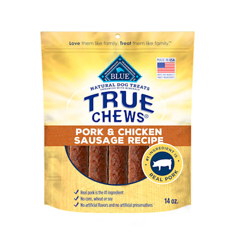 Blue Buffalo True Chews Made in the USA with Natural Ingredients, Pork and Chicken Sausage Recipe Dog Treats