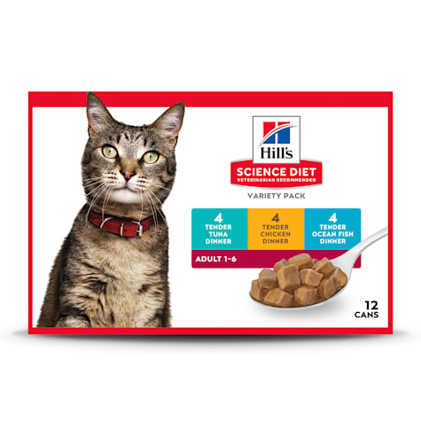 Hill's Science Diet Adult Tender Dinner Chicken, Tuna and Ocean Fish Canned Wet Cat Food Variety Pack