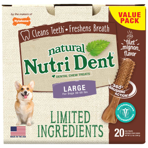 Nylabone Nutri Dent Limited Ingredients Large Filet Mignon Dental Chews