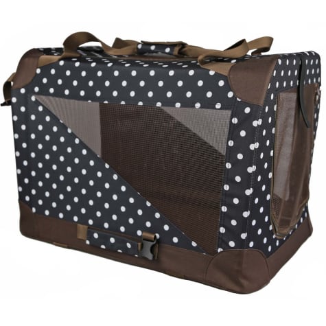 Pet Life, Folding Zippered 360 Vista View House Pet Crate - Dark Navy/Brown Polka