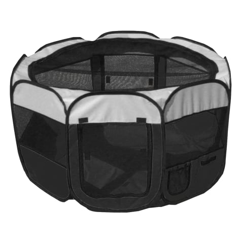 Pet Life All Terrain Lightweight Easy Folding Wire Framed Collapsible Travel Pet Playpen Black And White