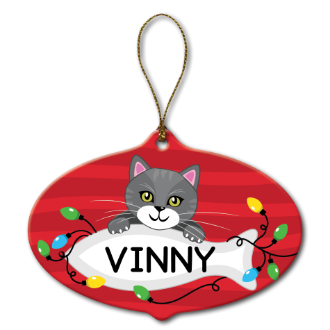 Custom Personalization Solutions Personalized Ceramic Cat Ornament Gray