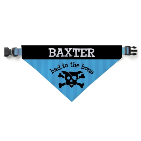 Custom Personalization Solutions Personalized Bad To The Bone Dog Bandana Collar Cover Blue