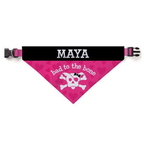 Custom Personalization Solutions Personalized Bad To The Bone Dog Bandana Collar Cover Pink