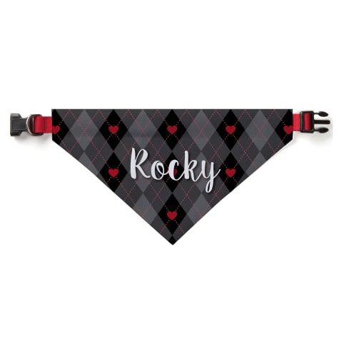 Custom Personalization Solutions Personalized Heart Argyle Dog Bandana Collar Cover Black & Gray