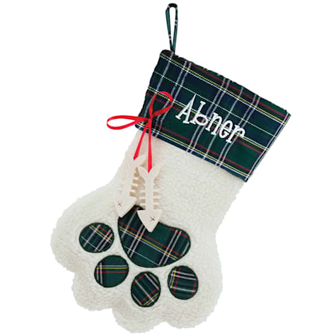 Custom Personalization Solutions Personalized Green Plaid Cat Paw Stocking
