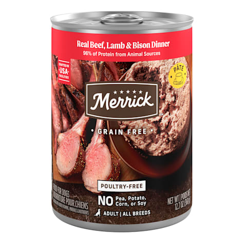 Merrick Real Grain Free Beef, Lamb + Bison Dinner Canned Dog Food