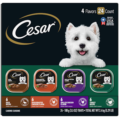 Cesar Classic Loaf in Sauce Easy Peel Trays Poultry Wet Dog Food Variety Pack
