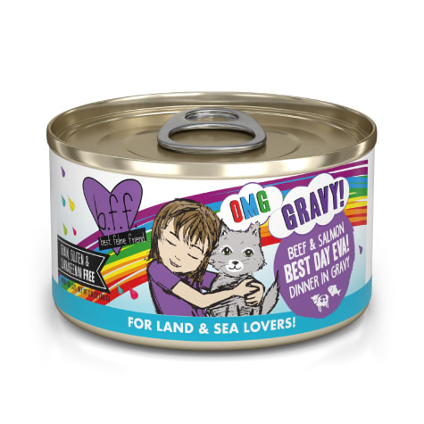B.F.F. OMG Best Day Eva! Beef & Salmon Dinner in Gravy Wet Cat Food
