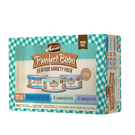 Merrick Purrfect Bistro Grain Free Premium Seafood Pate Recipes Canned Pate Adult Wet Cat Food Variety Pack