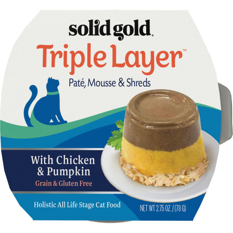Solid Gold Triple Layer Wet Cat Food with Chicken & Pumpkin; Pate, Mousse and Shreds